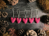 Wool heart ornaments, set of 5, Wild Rose Pink