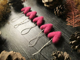 Wool heart ornaments, set of 5, Wild Rose Pink