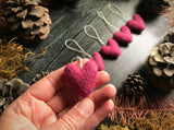 Wool heart ornaments, set of 5, Wild Rose Pink