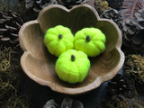 Felted wool pumpkins, set of 3, Neon Yellow