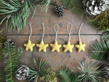 Wool star ornaments, set of 5, Gold Clay Yellow