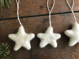 Wool star ornaments, set of 5, Snowberry White