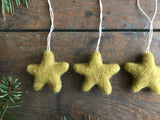 Wool star ornaments, set of 5, Gold Clay Yellow