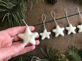 Wool star ornaments, set of 5, Snowberry White