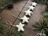 Wool star ornaments, set of 5, Snowberry White