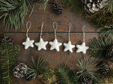 Wool star ornaments, set of 5, Snowberry White