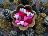 Felted wool hearts, set of 5, Rhododendron Pink