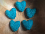 Felted wool hearts, set of 5, Pine Green