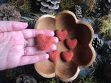 Felted wool hearts, set of 5, Salmonberry Orange