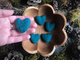 Felted wool hearts, set of 5, Pine Green