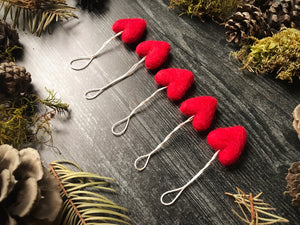 Felted wool heart ornaments, set of 100, Amanita Red