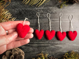 Felted wool heart ornaments, set of 100, Amanita Red