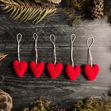 Felted wool heart ornaments, set of 100, Amanita Red