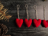 Felted wool heart ornaments, set of 100, Amanita Red