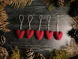 Wool heart ornaments, set of 5, Mountainbell Red