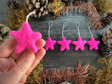 Wool star ornaments, set of 5, Rhododendron Pink