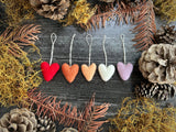 Wool heart ornaments, set of 5, Sunrise Gradient