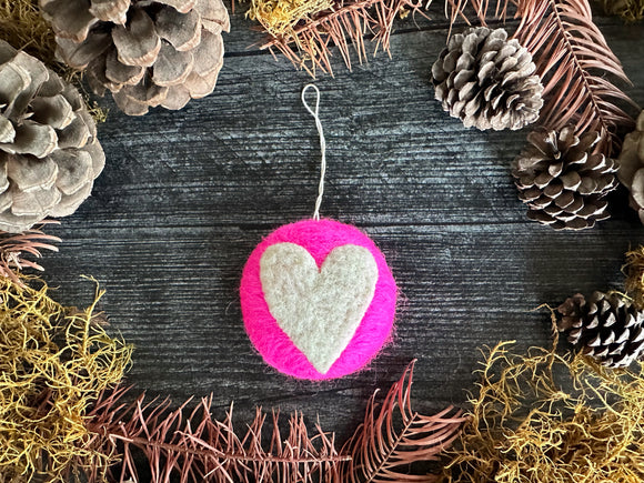 Round ornament, Rhododendron Pink w/ Heart