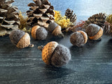 Felted wool acorns, set of 6, Morel Brown