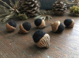 Felted wool acorns, set of 6, Raven Black