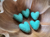 Felted wool hearts, set of 5, Jasper Green