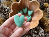 Felted wool hearts, set of 5, Jasper Green