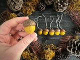 Felted Wool Acorn Ornaments, set of 6, Gold Clay Yellow