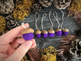 Felted Wool Acorn Ornaments, set of 6, Violet Purple