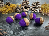 Felted wool acorns, set of 6, Violet Purple