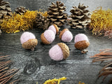 Felted wool acorns, set of 6, Anemone Purple