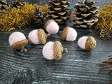 Felted wool acorns, set of 6, Mallow Pink