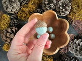 Felted wool acorns, set of 6, Lichen Teal