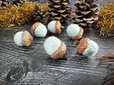 Felted wool acorns, set of 6, Lichen Teal