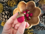 Felted wool acorns, set of 6, Marionberry Red