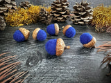 Felted wool acorns, set of 6, Lake Blue