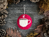 Round ornament, Marionberry Red w/ Coffee Cup