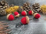 Felted wool acorns, set of 6, Marionberry Red
