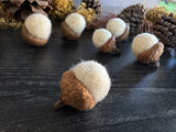 Felted wool acorns, set of 6, Snowberry White