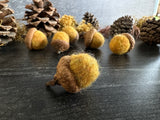 Felted wool acorns, set of 6, Maple Leaf Yellow