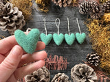 Wool heart ornaments, set of 5, Jasper Green