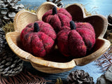 Felted wool pumpkins, set of 3, Hawthorn Berry Red