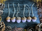 Felted Wool Acorn Ornaments, set of 6, Anemone Purple
