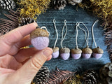 Felted Wool Acorn Ornaments, set of 6, Anemone Purple
