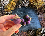 Felted wool acorns, set of 6, Sunset Purple