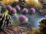 Felted wool acorns, set of 6, Sunset Purple