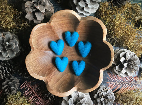 Felted wool hearts, set of 5, Midday Blue