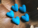 Felted wool hearts, set of 5, Midday Blue