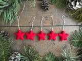 Wool star ornaments, set of 5, Amanita Red