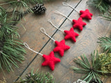 Wool star ornaments, set of 5, Amanita Red