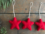 Wool star ornaments, set of 5, Amanita Red